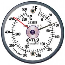 PTC Instruments 313DSL Dual-Scale Magnetic Surface Thermometer with ancillary hand, 0 to 500&amp;deg;F and -20 to 250&amp;deg;C-
