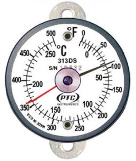 PTC Instruments 313DST1L Dual-Scale Tab Thermometer with ancillary hand, 0 to 500&amp;deg;F/-20 to 260&amp;deg;C-