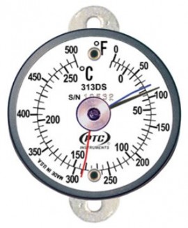 PTC Instruments 313DST1MM Dual-Scale Tab Mount Thermometer with max-min hands, 0 to 500&amp;deg;F/-20 to 260&amp;deg;C-