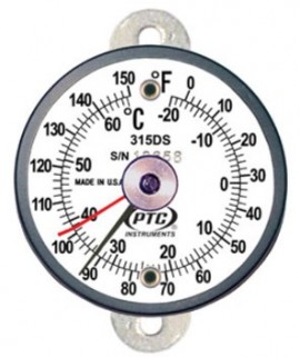 PTC Instruments 315DST1L Dual-Scale Tab Thermometer with ancillary hand, 0 to 150&amp;deg;F/-20 to 65&amp;deg;C-