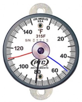 PTC Instruments 315FT1MM Tab Mount Surface Thermometer with max-min hands, 0 to 150&amp;deg;F-