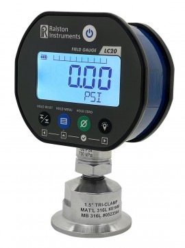 Ralston Field Gauge LC20 Digital Sanitary Pressure Gauge, 15 psi, bottom connection-