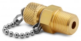 Ralston QTFT-3MB1 Male NPT x Male Quick-Test Adapter with check-valve and cap and chain, 0.38&quot;, brass-