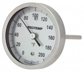 REOTEMP AA Back Connect Bimetal Thermometer, 3&amp;quot; dial, 20 to 240&amp;deg;F-