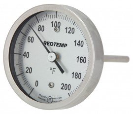 REOTEMP AA Back Connect Bimetal Thermometer, 3&amp;quot; dial, 20 to 240&amp;deg;F-