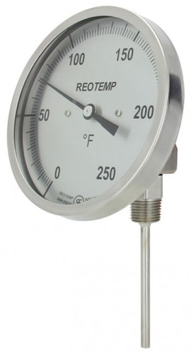 REOTEMP JJ Adjustable Angle Bimetal Thermometer, 5&amp;quot; dial, 50 to 500&amp;deg;F-
