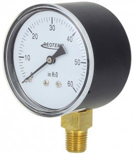 REOTEMP PC25 General Purpose Low Pressure Gauge with bottom mount, 2.5&amp;quot; dial, 0 to 60 inH&lt;sub&gt;2&lt;/sub&gt;O-