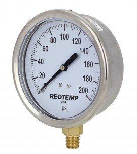 REOTEMP PG25C Industrial Stainless/Brass Gauge, 2.5&amp;quot; dial, 0 to 300 psi-