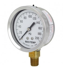 REOTEMP PG35 Repairable Stainless/Brass Gauge, 3.5&amp;quot;, -30/0/100 psi-