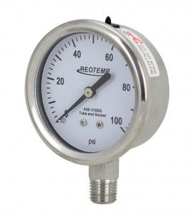 REOTEMP PM25 Industrial Stainless Steel Pressure Gauge with bottom mount, 2.5&amp;quot; dial, 0 to 100 psi-