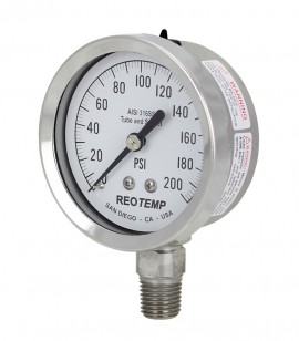 REOTEMP PR25 Heavy Duty Repairable Stainless Gauge with Plastic Lens, 2.5&amp;quot; dial, 0 to 15 psi-