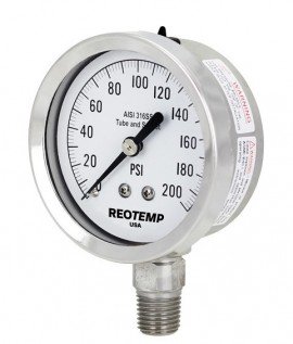REOTEMP PR25 Heavy-Duty Repairable Stainless Gauge, 2.5&amp;quot; dial, 0 to 300 psi-