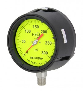 REOTEMP PT45 Industrial Process Gauge with tempered glass, 4.5&amp;quot; Hi-Vis dial, -30 inHg/0/30 psi-