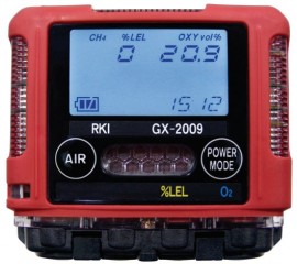 RKI GX-2009 Series Multi-Gas Detector with alligator clip and 115/220 V AC charger, LEL/O<sub>2</sub>-