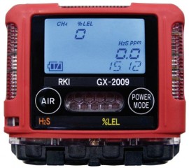 RKI GX-2009 Series Multi-Gas Detector with alligator clip/12 V DC charger/vehicle plug, LEL/H<sub>2</sub>S-