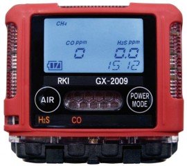 RKI GX-2009 Series Multi-Gas Detector with alligator clip/12 V DC charger/vehicle plug, H<sub>2</sub>S/CO-