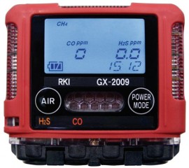 RKI GX-2009 Series Multi-Gas Detector with alligator clip and 115/220 V AC, H<sub>2</sub>S/CO-