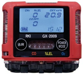 RKI GX-2009 Series Multi-Gas Detector with alligator clip and 115/220 V AC charger, LEL/O&lt;sub&gt;2&lt;/sub&gt;/CO-