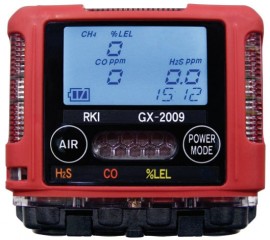 RKI GX-2009 Series Multi-Gas Detector with alligator clip/12 V DC charger/vehicle plug, LEL/H<sub>2</sub>S/CO-