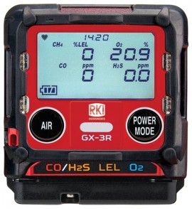RKI GX-3R Multi-Gas Detector with a 100 to 240 V AC charger, LEL/O&lt;sub&gt;2&lt;/sub&gt;/CO-