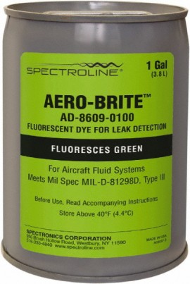 Spectroline NDT AD-8609-0100 Aero-Brite Universal Fluorescent Leak Detection Dye, 1gal-