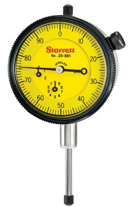 Starrett 25-881J Dial Indicator, 0 to 25 mm range, 0 to 100 reading-