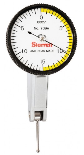 Starrett 709AZ Dial Test Indicator with dovetail mount, 0.03" range, 0 to 15 to 0 reading-