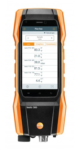 Testo 300 Pro Commercial Combustion Analyzer Kit with Bluetooth and printer, O<sub>2</sub>, 0 to 4000 ppm CO-