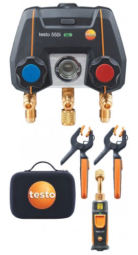 Testo 550i Smart Digital Manifold Kit with wireless temperature and vacuum probes, -14 to 870 psi-