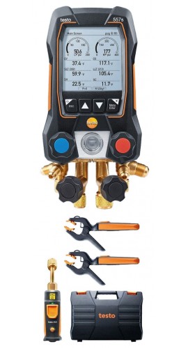 Testo 557s Smart Digital Manifold Kit with wireless temperature and vacuum probes, -14 to 870 psi-