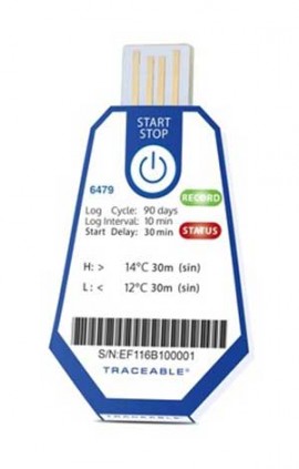 Traceable 6479 Single-Use Data Logging Thermometer, 10 mins/90 days, 53.6 to 57.2&amp;deg;F, 40 pack-