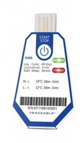 Traceable 6488 Single-Use Data Logging Thermometer, 6 mins/60 days, 53.6 to 57.2&amp;deg;F, 10 pack-