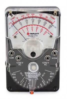 Triplett 310 Series Hand-Sized Analog Voltmeter with 18 ranges, up to 1200 V,-
