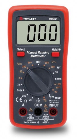 Triplett MM300-NIST TRMS Manual Ranging Digital Multimeter,-