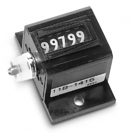 Trumeter 14 Series Stroke Totalizing Counter with square case and base mount, left-hand, top-coming-