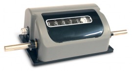 Trumeter 3602 Series Dual Shaft Mechanical Totalizing Counter with one decimal reading, 0 to 9&amp;deg; figure wheel, feet and inches, 1:1 gear ratio, top-going-