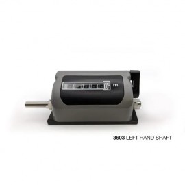 Trumeter 3603 Series Left-Hand Shaft Mechanical Totalizing Counter with no decimal reading, full figure reading, plain, 1:1 gear ratio, top-coming-