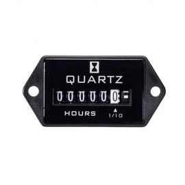 Trumeter 732 Series Electromechanical DC Hour Meters with 10 to 80 V DC, hours and 1/10's, 1/4" spade terminals, 2-hole rectangular, glass lens and crimped metal bezels-