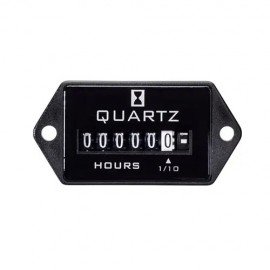 Trumeter 732 Series Electromechanical DC Hour Meters with 10 to 80 V DC, hours and 1/10's, 1/4" spade terminals, 2-hole rectangular, glass lens and crimped metal bezels-