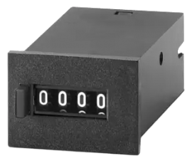 Trumeter MK Series 4-Digit Totalizing Counter, 110 V DC, 25 CPS, manual button, spring clip mount,-