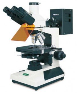 VEE GEE 1286ECM Fluorescence Microscope with 10x widefield eyepieces, trinocular head-