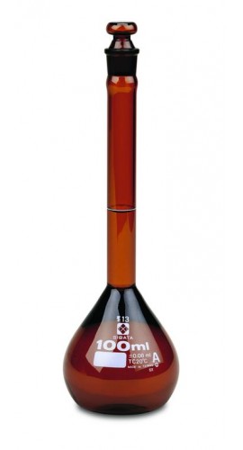 VEE GEE 2307A-200 SIBATA Class A Low-Actinic Amber Volumetric Flask, 200 mL-