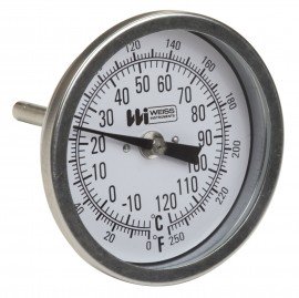 Weiss 3RBM9-550 Bi-Metal Thermometer, 50 to 550&amp;deg;F (0 to 260&amp;deg;C), 3" Dial, 9" Straight Stem-