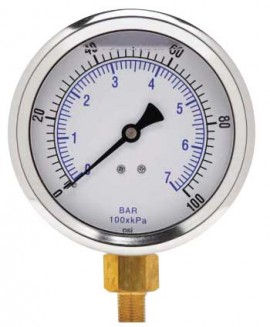 Weksler Glass 401L4PFW Glycerin Filled Gauge, 4", 0/200 psi-