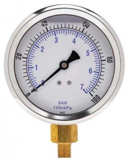 Weksler Glass 401L4PGW Glycerin Filled Gauge, 4", 0/300 psi-