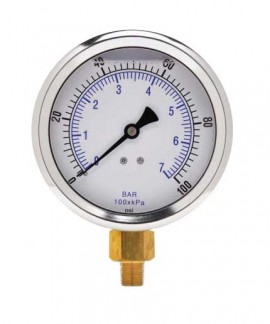 Weksler Glass 401L4P2 Glycerin Filled Gauge with bottom connection, 4&amp;quot; dial, 30/0&amp;quot; VAC-