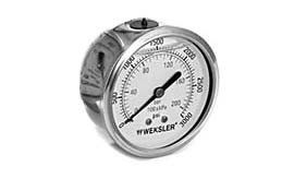 Weksler BY12YPD4CW Liquid Filled Pressure Gauge, 0 to 30 psi and 0/2 bar, &amp;frac14; NPT back connection-