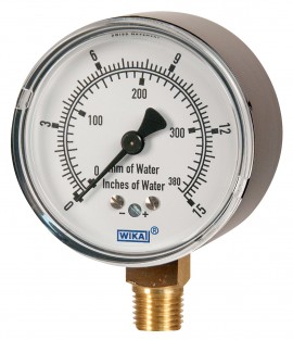WIKA 8634939 Pressure Gauge, 0/20 inH<sub>2</sub>O-