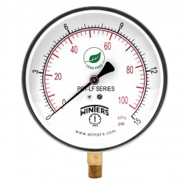 Winters PCT319LF Lead Free Contractor Gauge, 4.5" Dial, 0/15 PSI/KPA, 1/4" NPT LM-