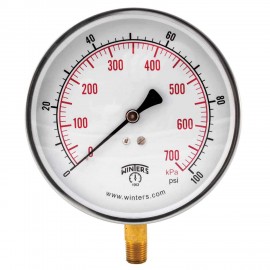 Winters PCT323 Contractor Gauge, 4.5&amp;quot; Dial, 0-100 PSI/KPA, 1/4&amp;quot; Bottom-